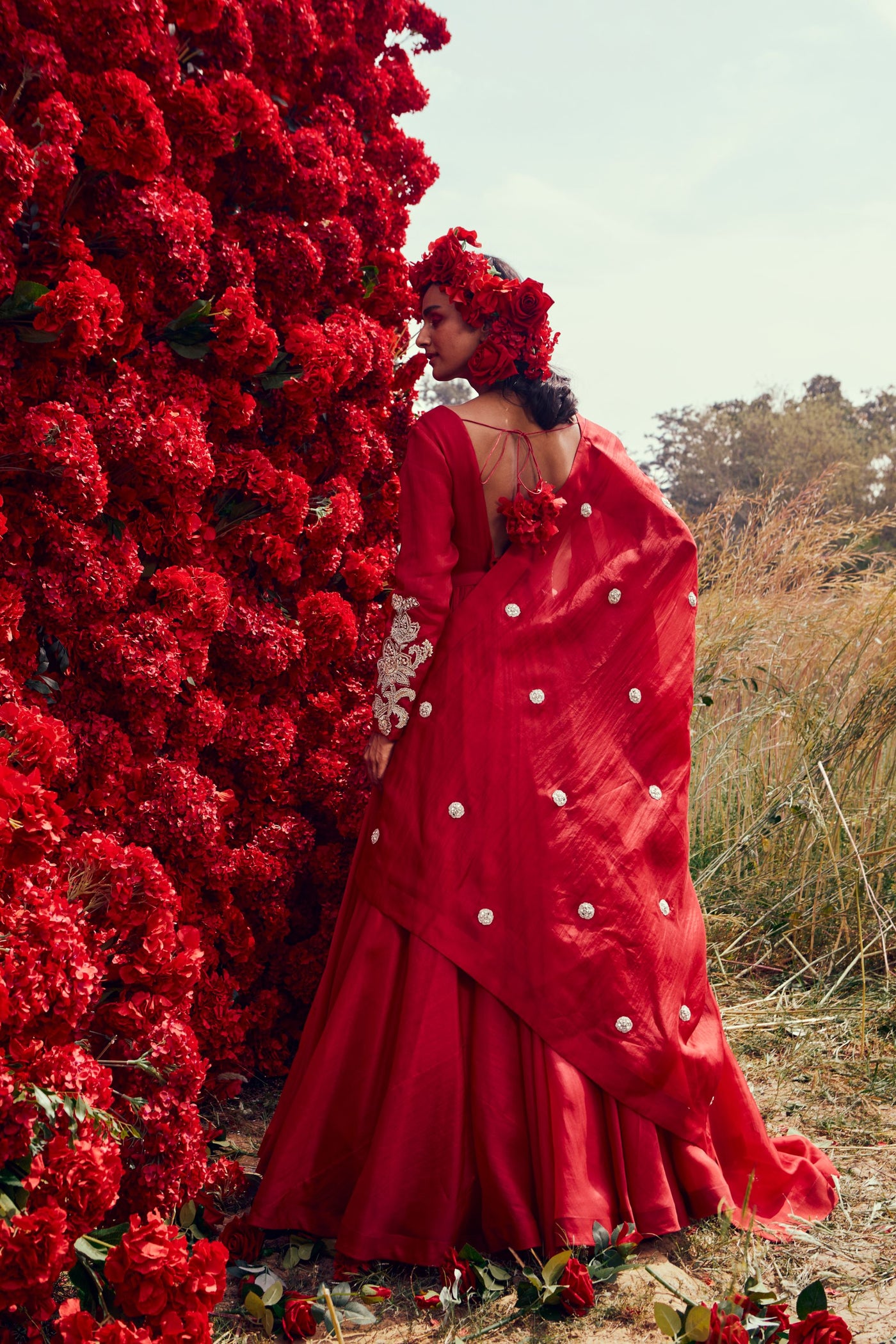 Red Organza Embroidered Anarkali