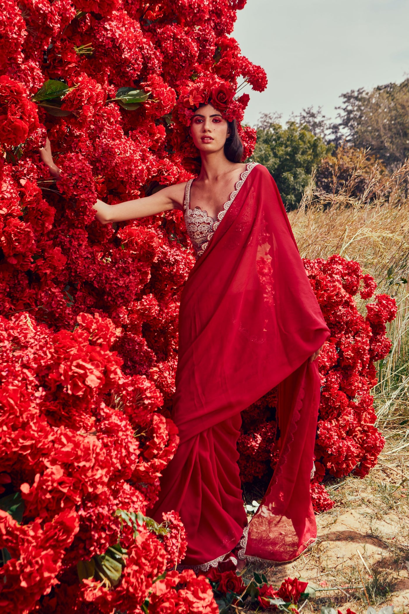 Fuchsia Cutwork Saree Set