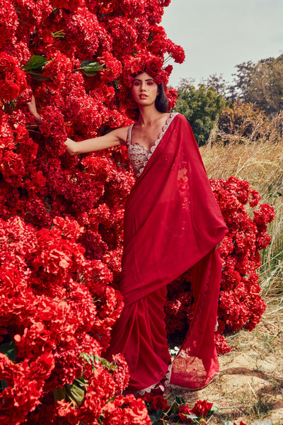Fuchsia Cutwork Saree Set