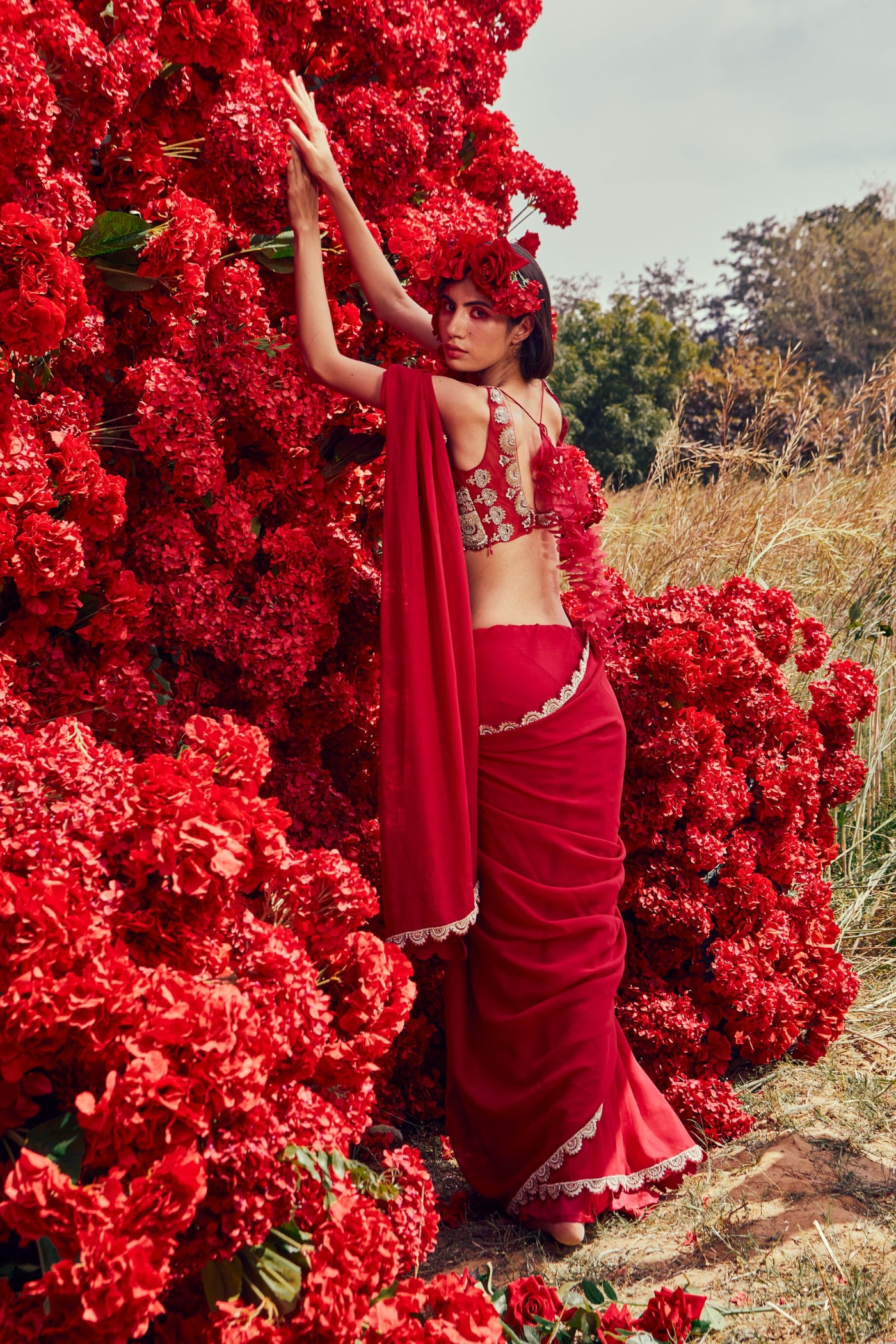 Fuchsia Cutwork Saree Set