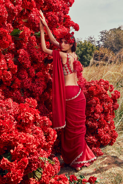 Fuchsia Cutwork Saree Set