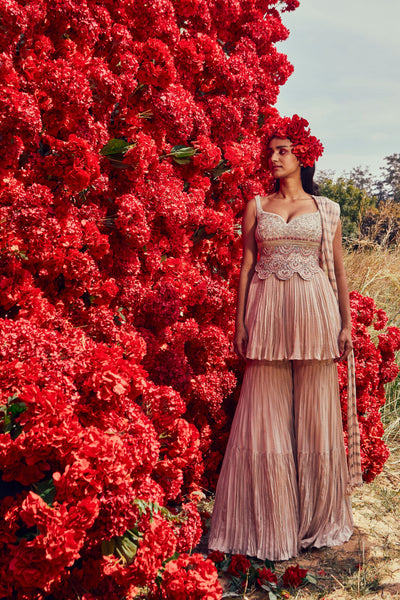 Champagne Nurekha Peplum & Sharara