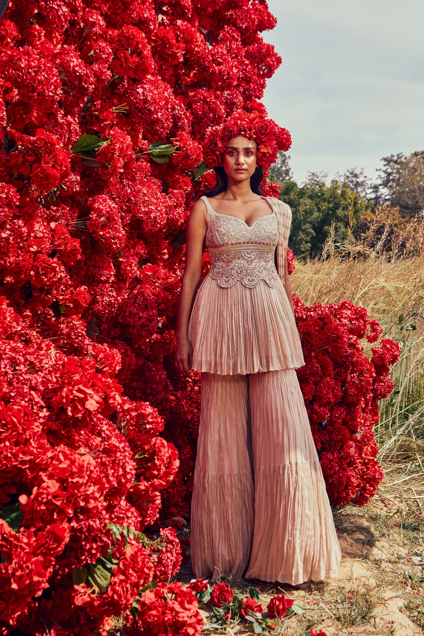 Champagne Nurekha Peplum & Sharara