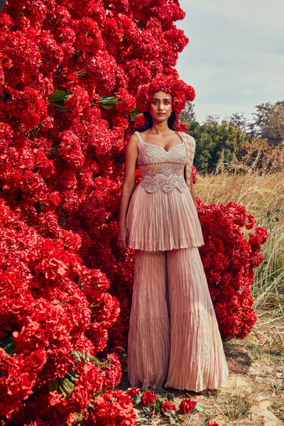 Champagne Nurekha Peplum & Sharara