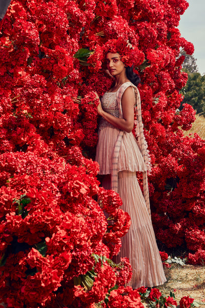 Champagne Nurekha Peplum & Sharara
