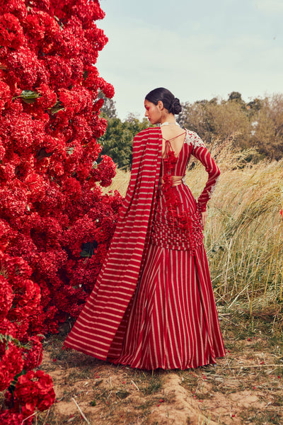 Red Nurekha Pre-stitched Pleated Saree