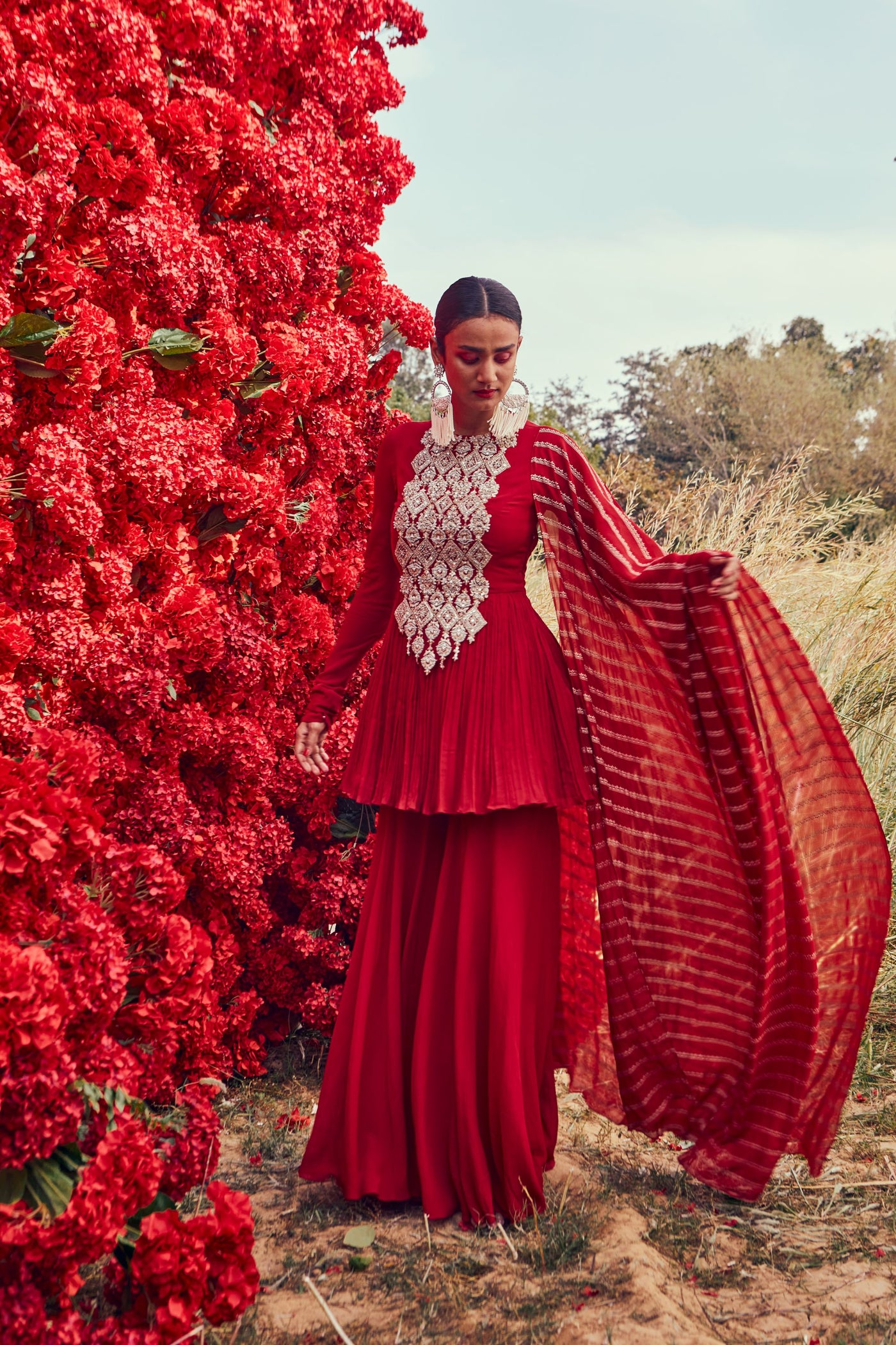Red Nejma Peplum Set