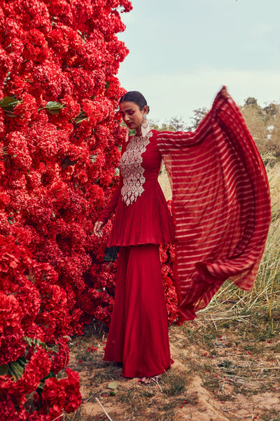 Red Nejma Peplum Set
