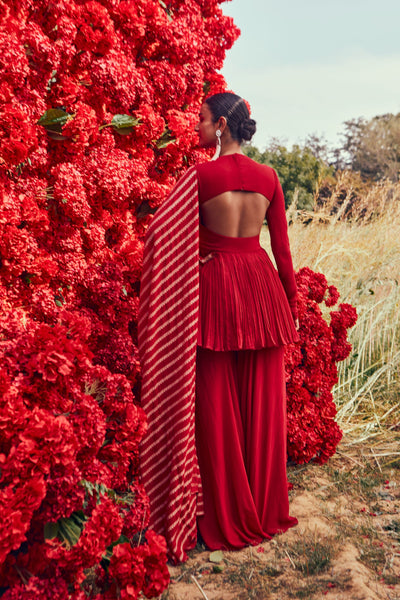 Red Nejma Peplum Set