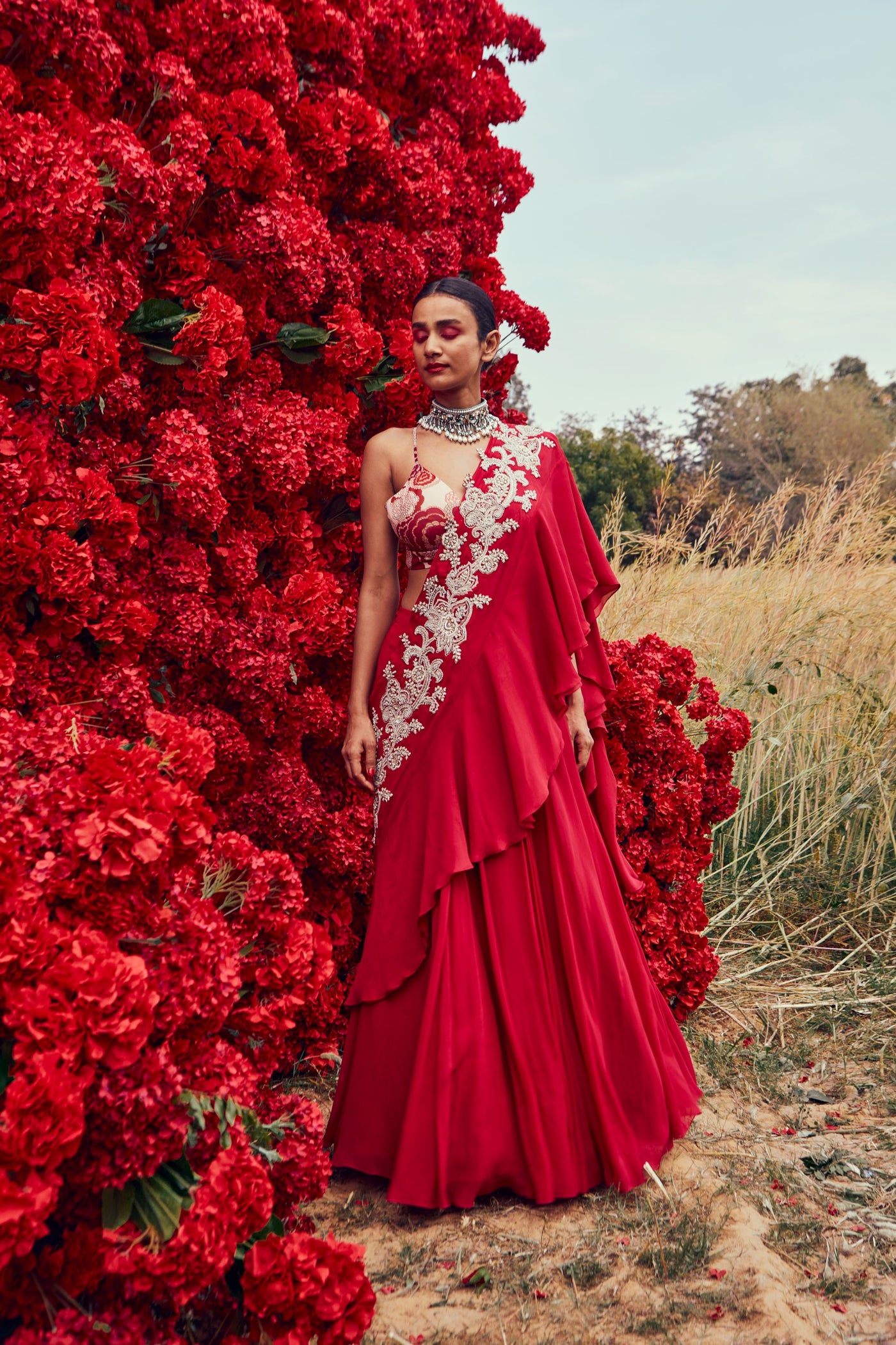 Fuchsia Draped Nejma Saree