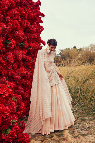 Champagne Embroidered Kurta & Skirt Set
