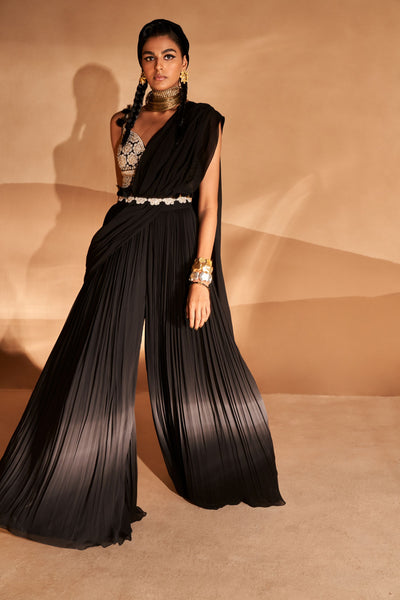 Black Floral Blouse & Palazzo Saree Set