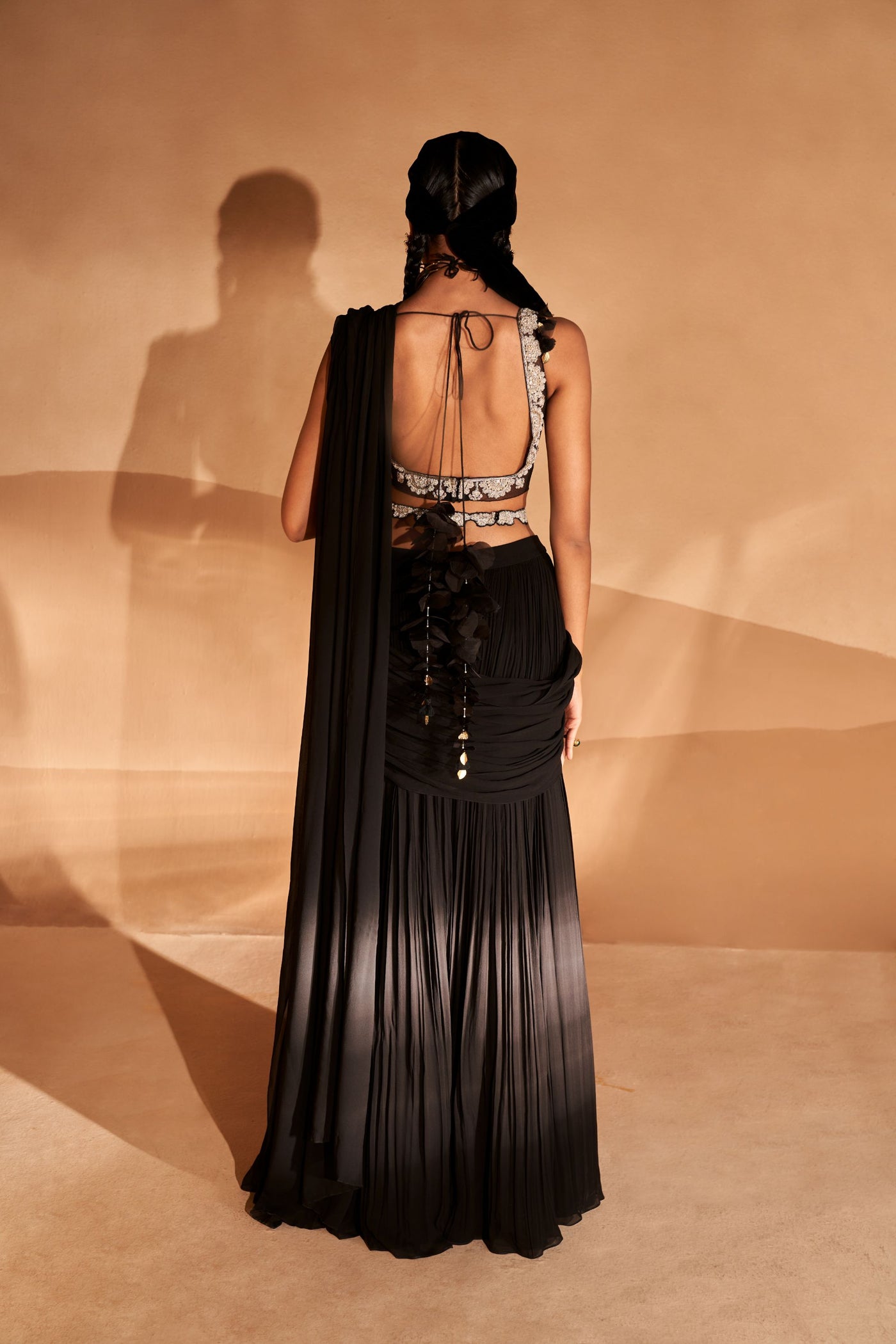 Black Floral Blouse & Palazzo Saree Set