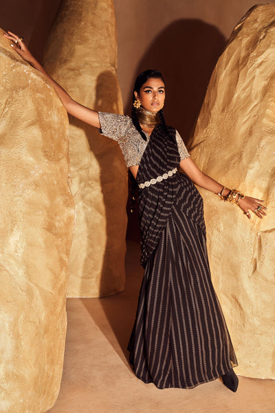 Black Nurekha Pre-Stitched Saree