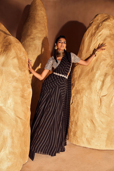 Black Nurekha Pre-Stitched Saree