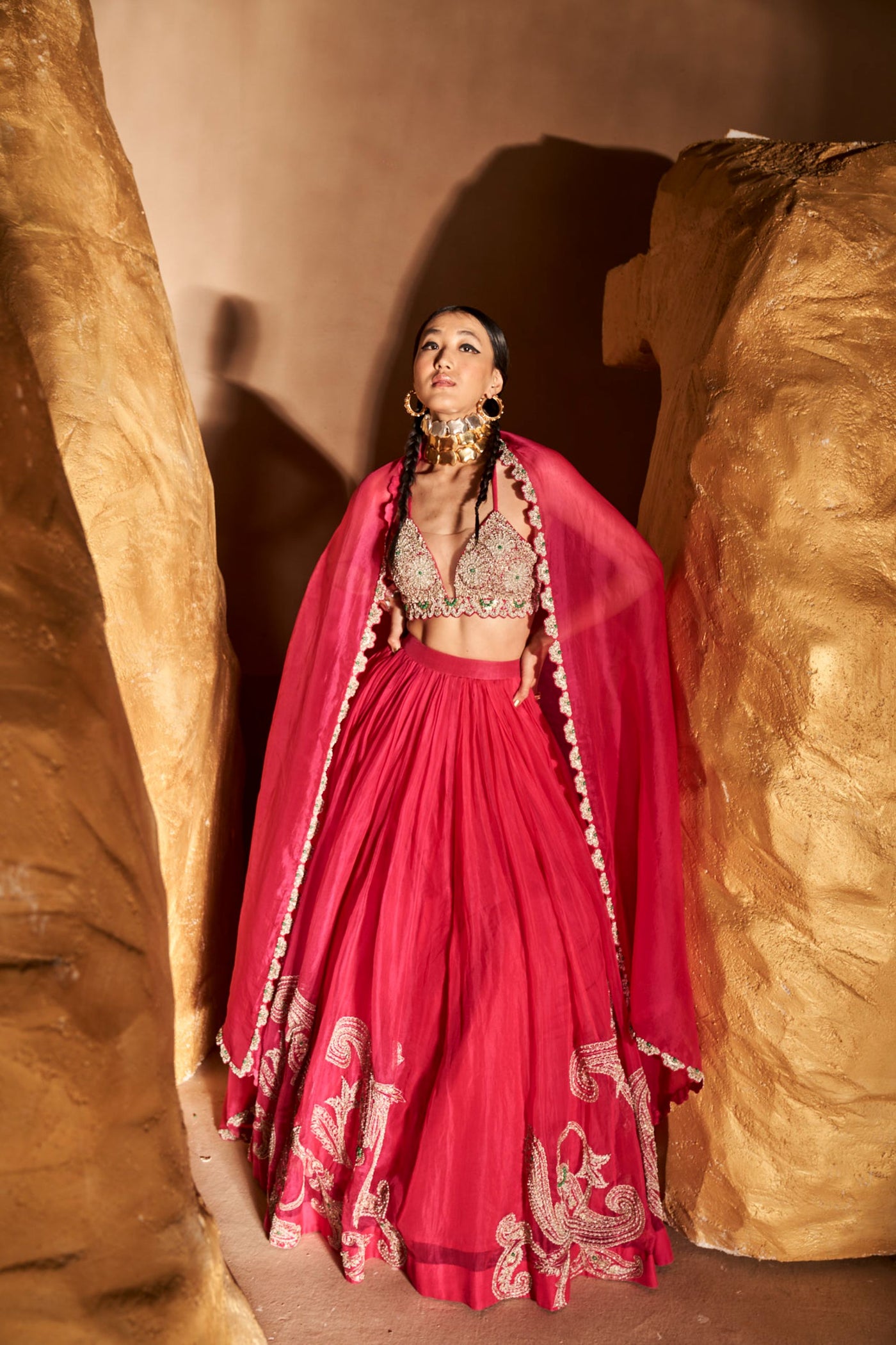 Rani Pink Ambi Jaal Lehenga Set