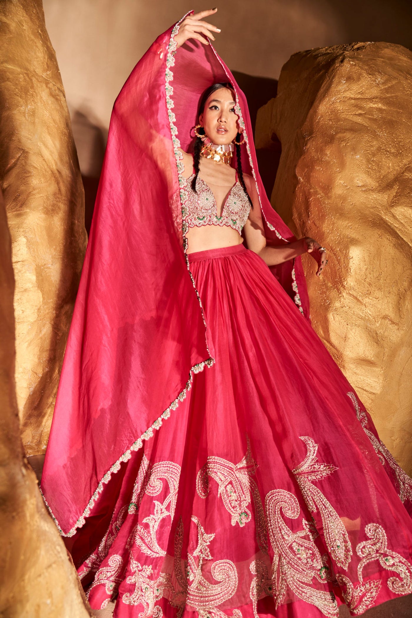 Rani Pink Ambi Jaal Lehenga Set