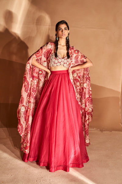 Rani Pink Skirt & Bahaar Cape Set
