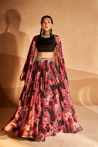 Black Gulbahar Cape & Skirt Set