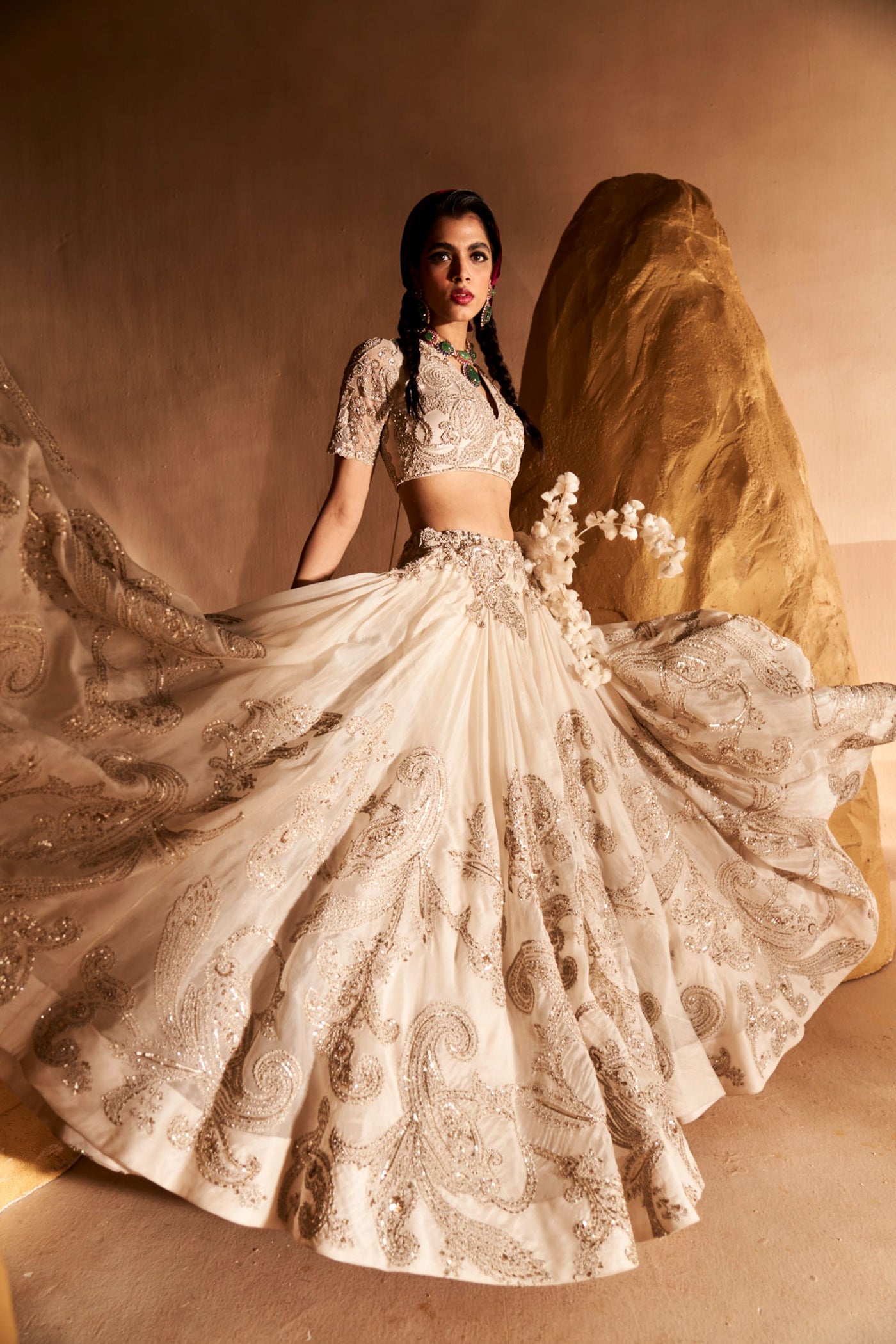 Ivory Ambi Jaal Lehenga Set