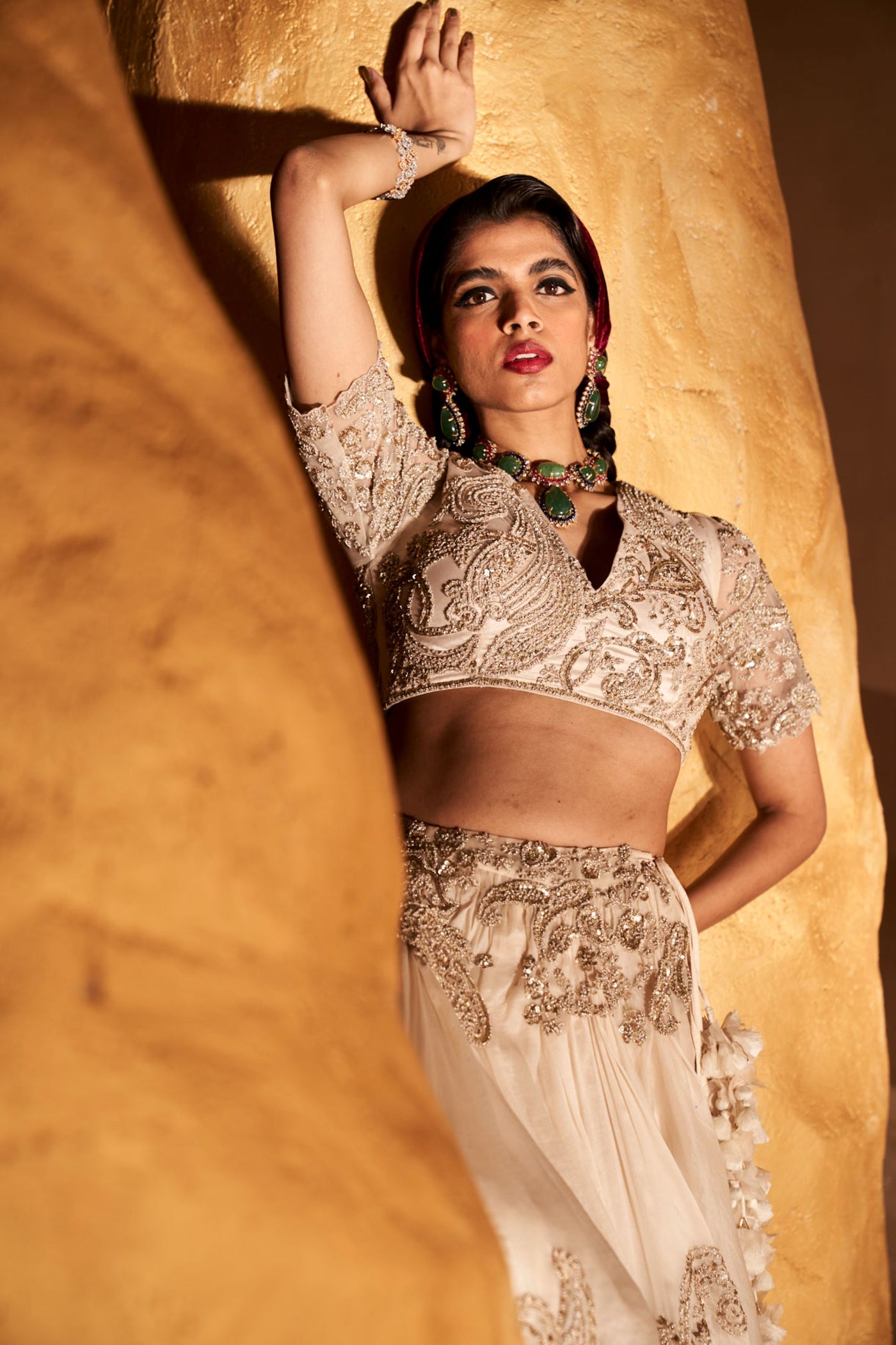 Ivory Ambi Jaal Lehenga Set