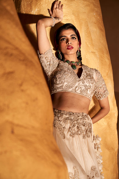 Ivory Ambi Jaal Lehenga Set