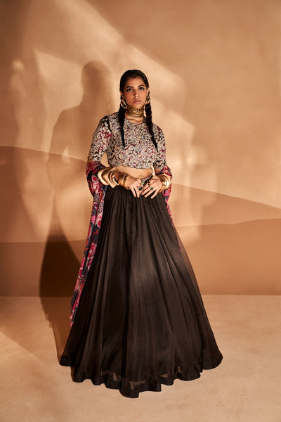 Gulbahar Black Ambi Jaal All Over Blouse & Skirt Set