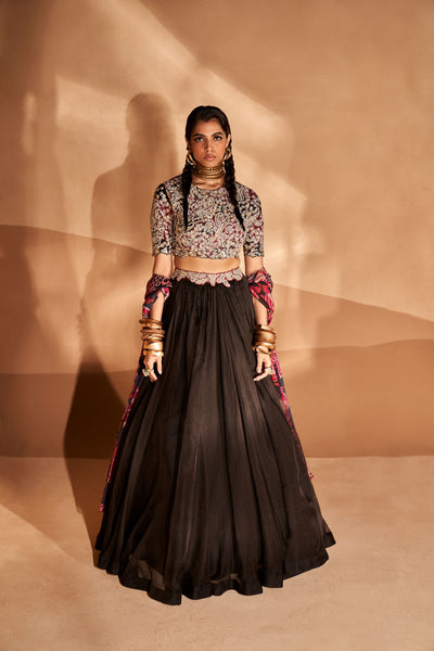 Gulbahar Black Ambi Jaal All Over Blouse & Skirt Set