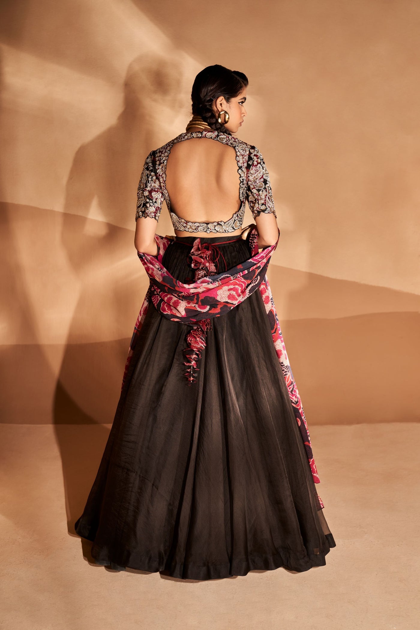 Gulbahar Black Ambi Jaal All Over Blouse & Skirt Set