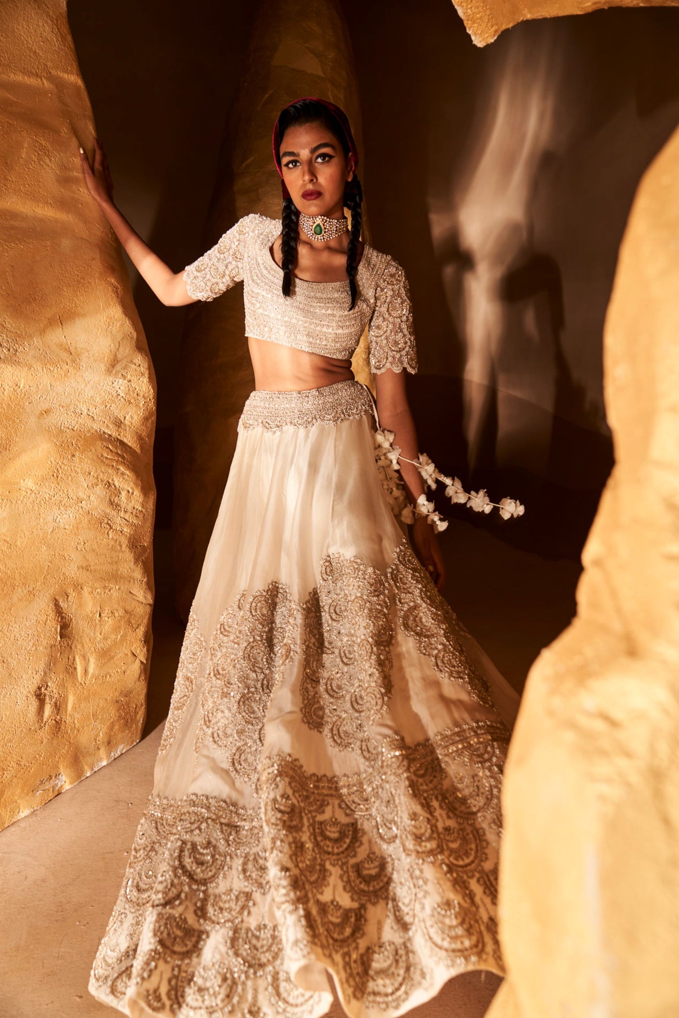 Ivory Floral Knot Work Lehenga Set