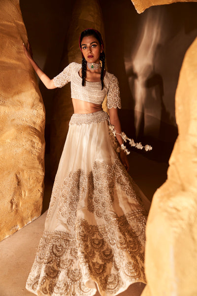 Ivory Floral Knot Work Lehenga Set
