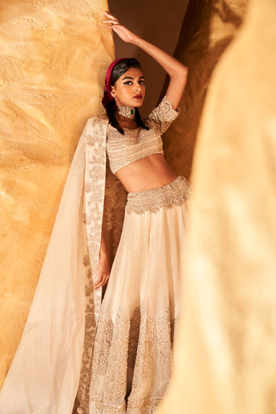 Ivory Floral Knot Work Lehenga Set