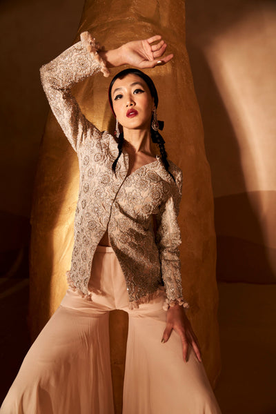 Floral Embroidery Jacket & Sharara Set