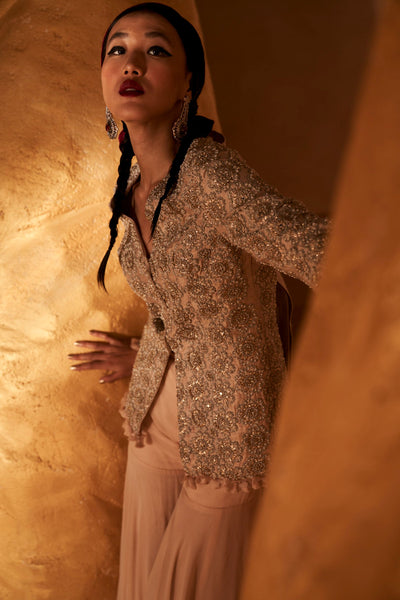 Floral Embroidery Jacket & Sharara Set