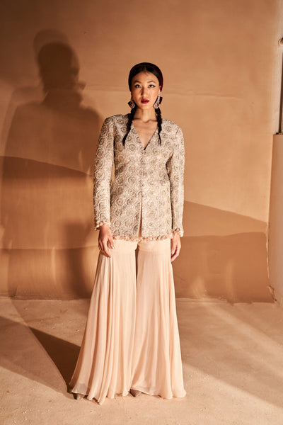 Floral Embroidery Jacket & Sharara Set