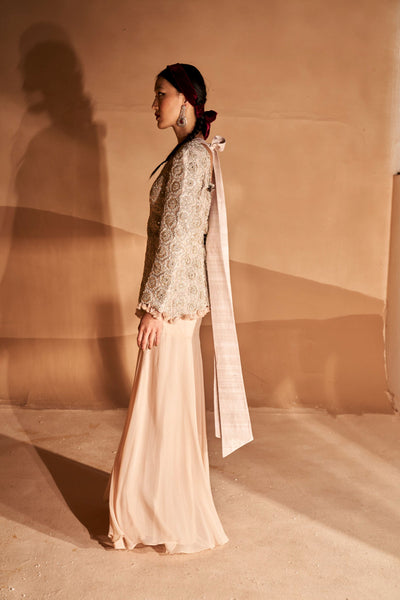 Floral Embroidery Jacket & Sharara Set