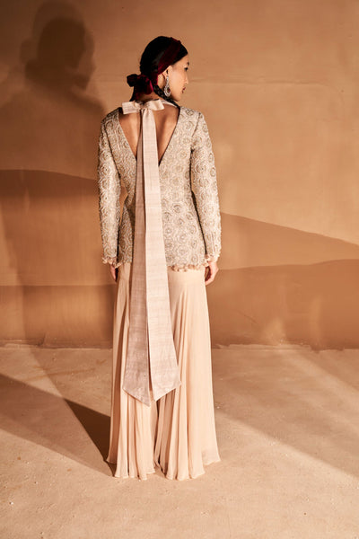 Floral Embroidery Jacket & Sharara Set