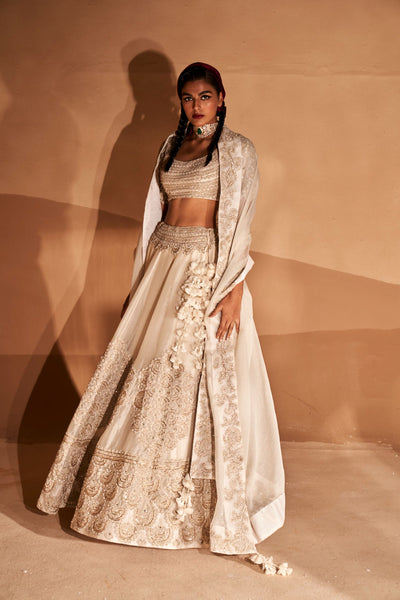 Ivory Floral Knot Work Lehenga Set