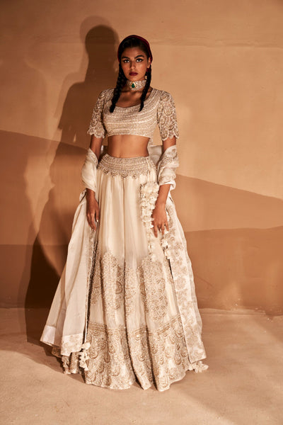 Ivory Floral Knot Work Lehenga Set