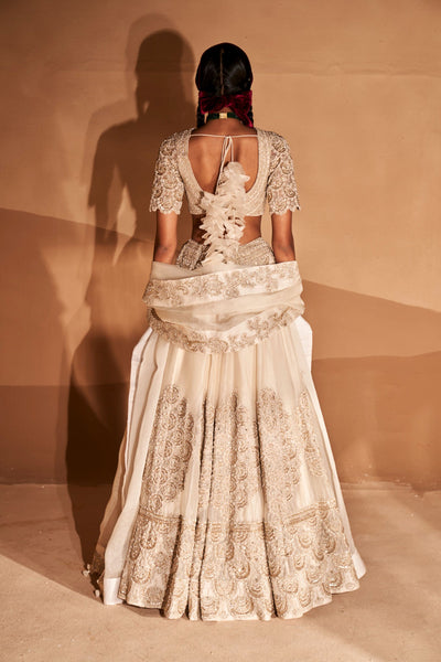 Ivory Floral Knot Work Lehenga Set