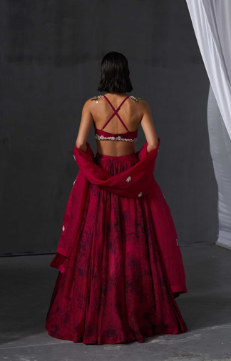 Fuchsia & Black Bustier Skirt Set