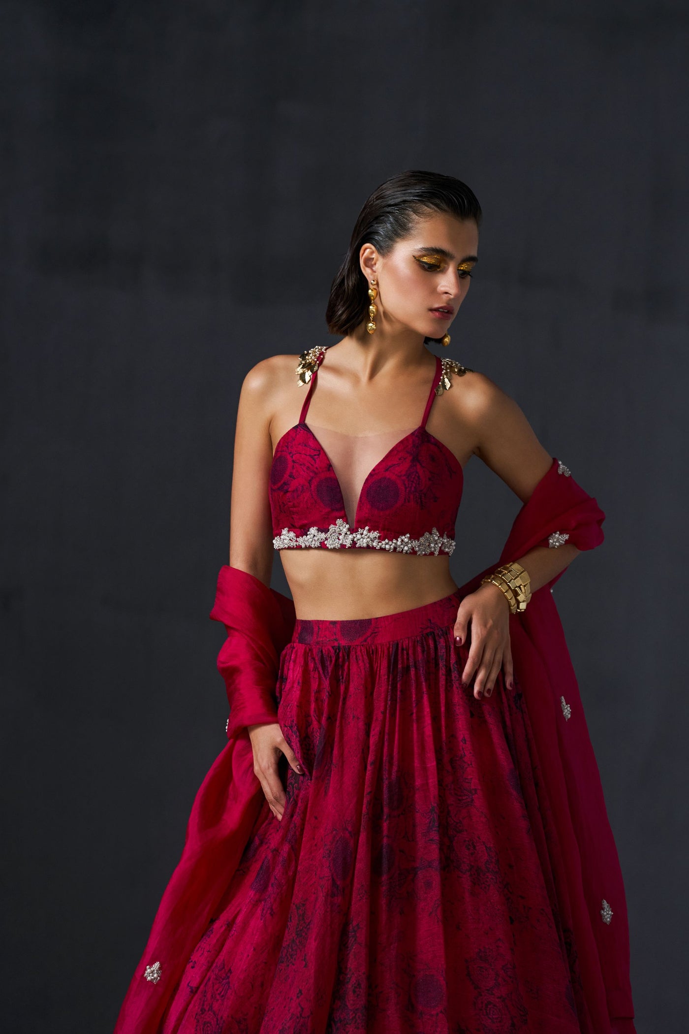 Fuchsia & Black Bustier Skirt Set
