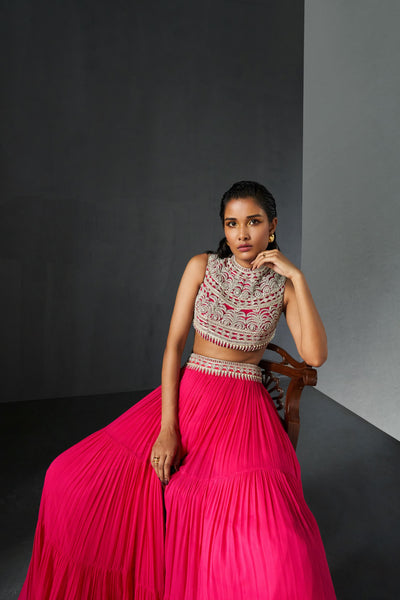 Fuchsia Embroidered Blouse & Sharara Set