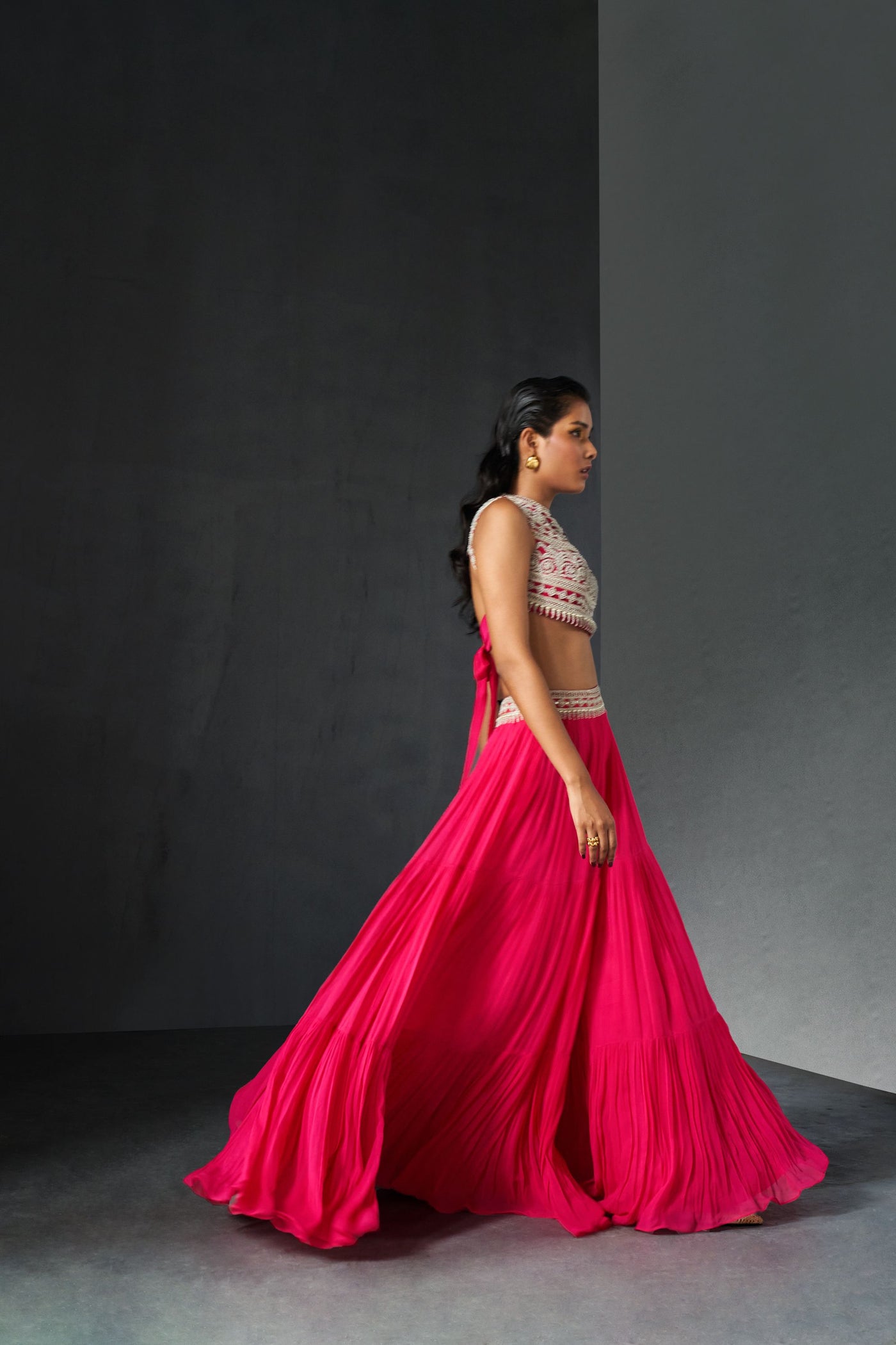 Fuchsia Embroidered Blouse & Sharara Set