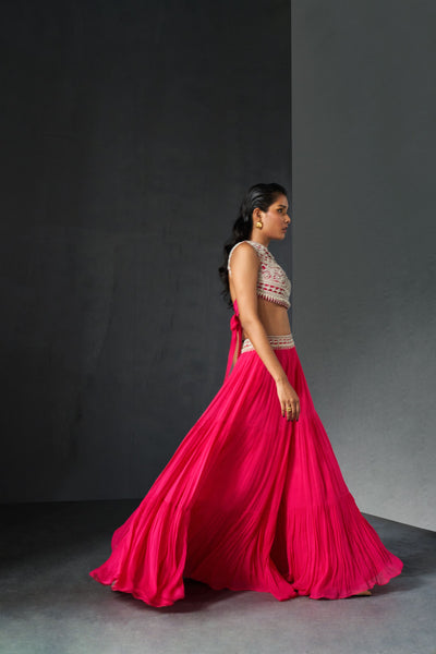 Fuchsia Embroidered Blouse & Sharara Set