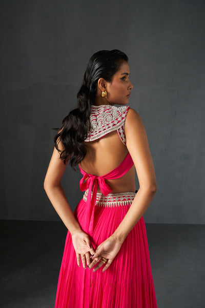 Fuchsia Embroidered Blouse & Sharara Set