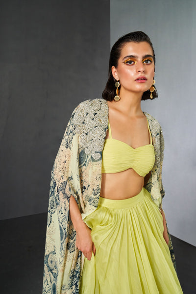 Mint Green Skirt & Blossom Cape Set