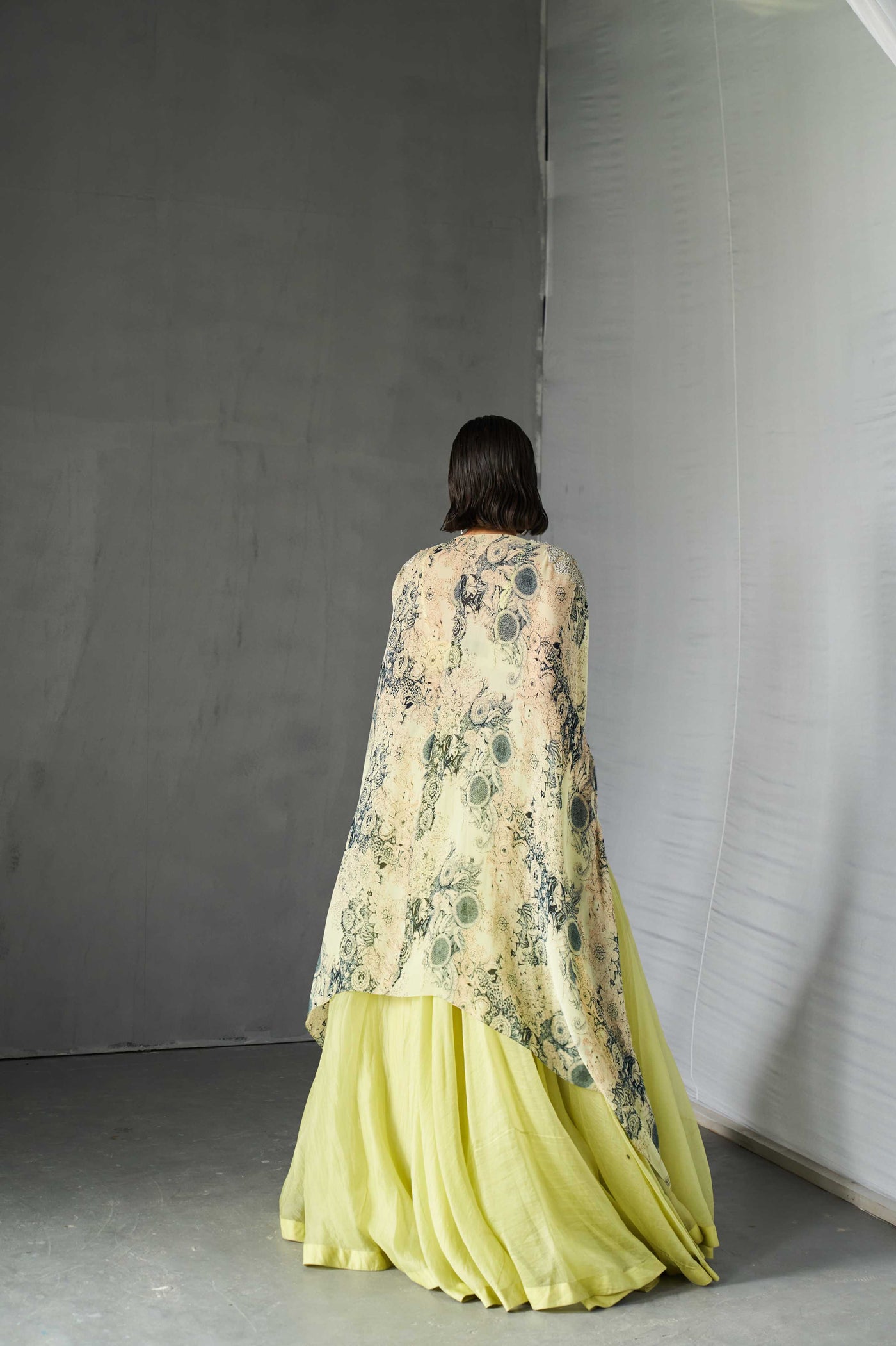 Mint Green Skirt & Blossom Cape Set