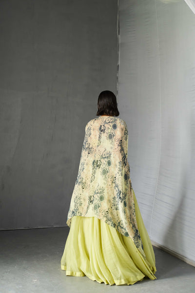 Mint Green Skirt & Blossom Cape Set