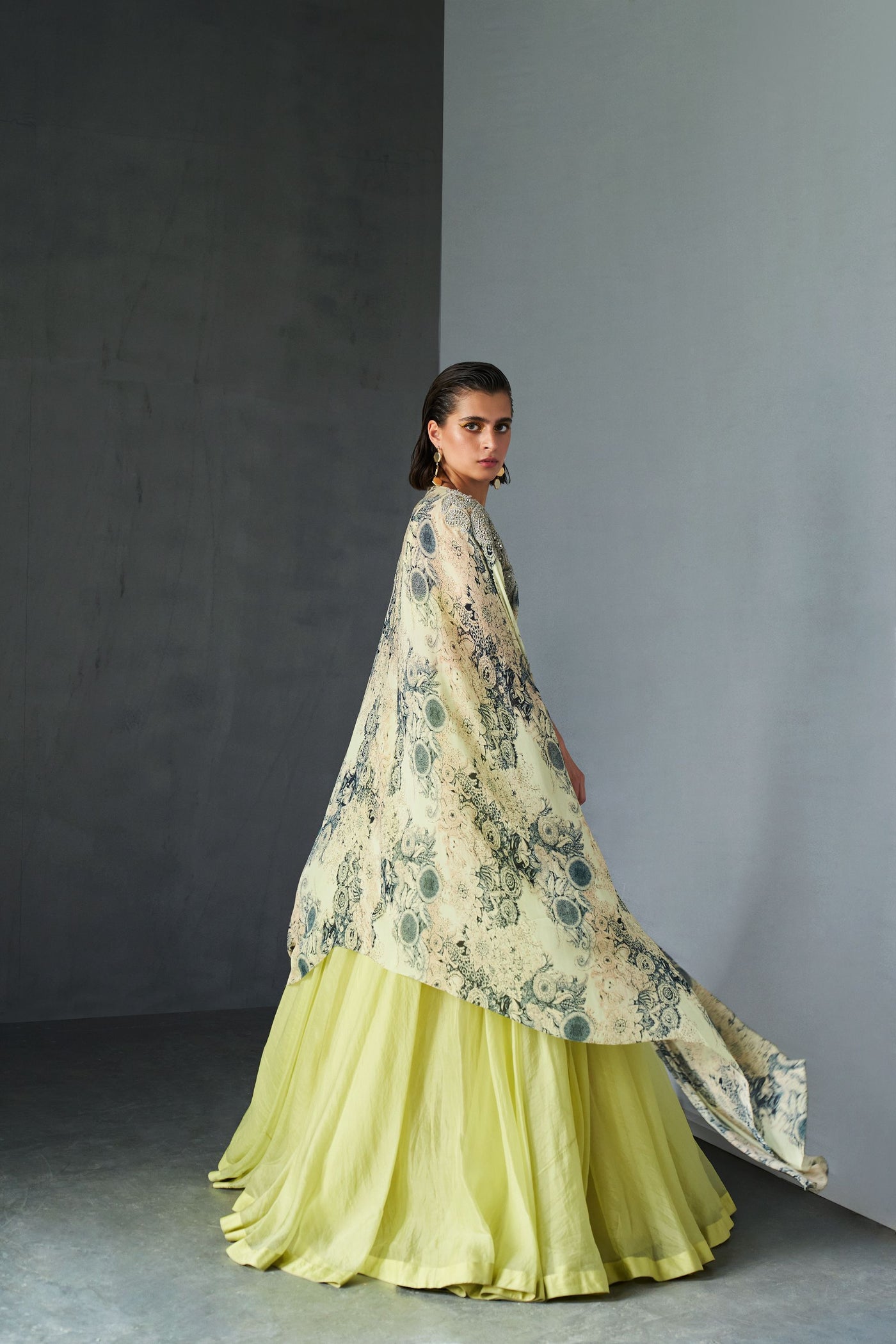 Mint Green Skirt & Blossom Cape Set